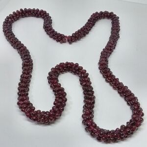 * antique vintage gorgeous hand woven Garnet necklace 26"  * *Needs Repair* *